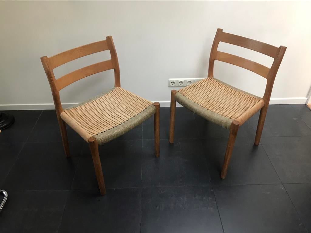 Eetkamerstoelen JL MØLLER model 84 papercord 2stuks eiken, Ophalen, Twee, Bruin, Zo goed als nieuw