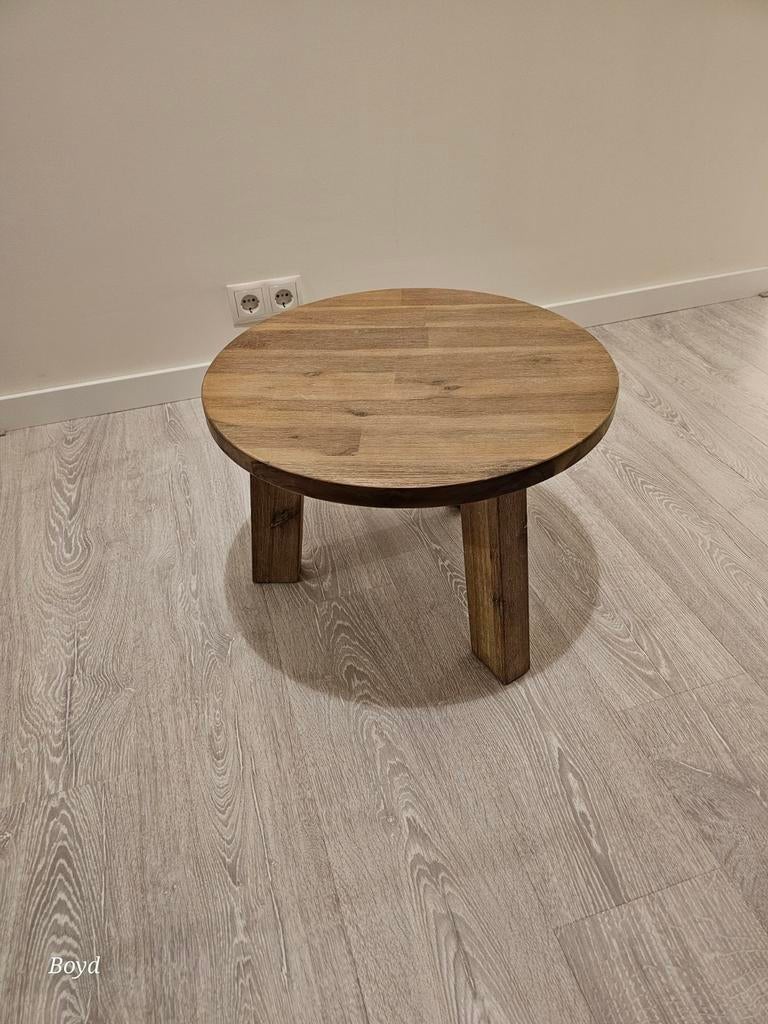Stoere  houten ronde salontafels, Huis en Inrichting, Tafels | Salontafels, Ophalen, Rond, Eikenhout, 50 tot 100 cm