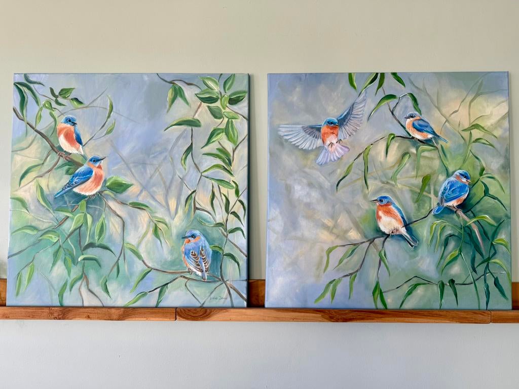 Schilderij Bleubirds 1 en of 2, Ophalen of Verzenden