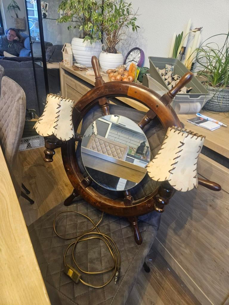 Vintage Stuurwiel Lamp met Spiegel - Nautische Decoratie, Ophalen