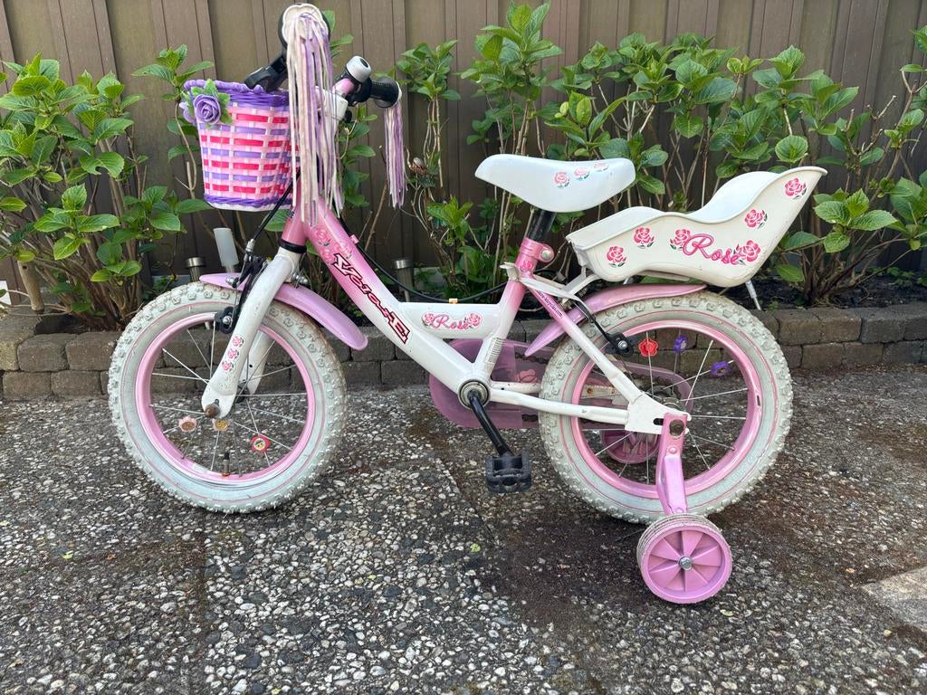 Volare Rose meisjesfiets 14 inch met mandje en poppenzitje, Fietsen en Brommers, Fietsen | Kinderfietsjes, Zijwieltjes, Ophalen of Verzenden