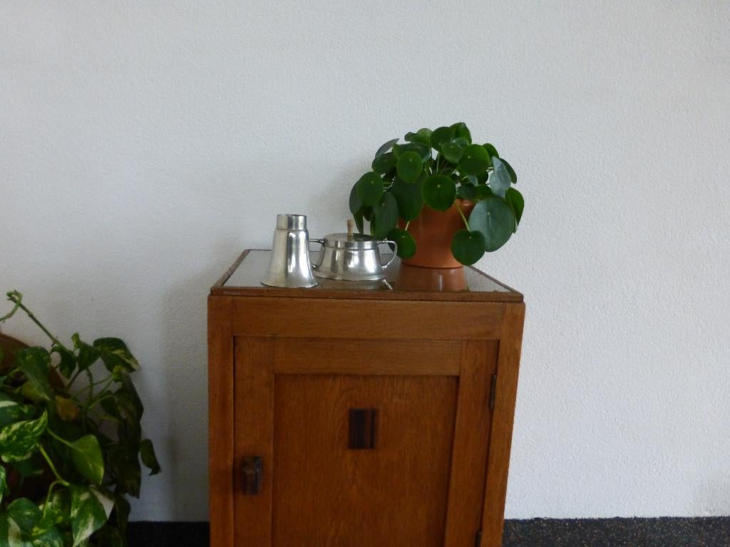 art deco suikerpot en lepelvaasje (nikkel? )  100 jaar oud, Antiek en Kunst, Ophalen of Verzenden