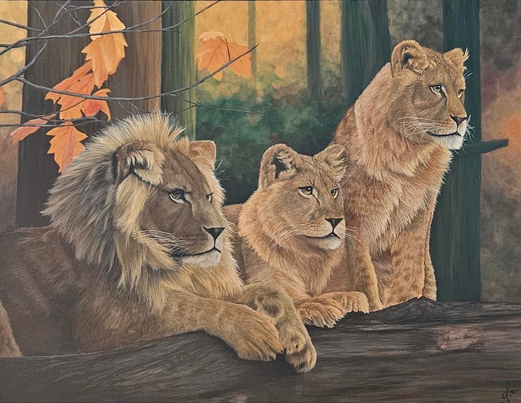 Realistisch Acrylverf Schilderij Leeuwen - Groot Kunstwerk, Ophalen of Verzenden