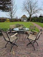 Frans bistroset met ronde tafel, 90 cm en 4 armstoelen, Ophalen, 4 zitplaatsen, Gebruikt, Tuinset