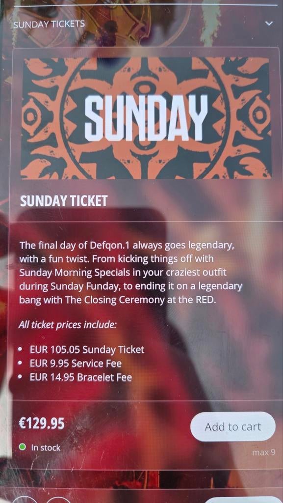 Defqon 3x zondag ticket €129,95., Tickets en Kaartjes, Drie personen of meer