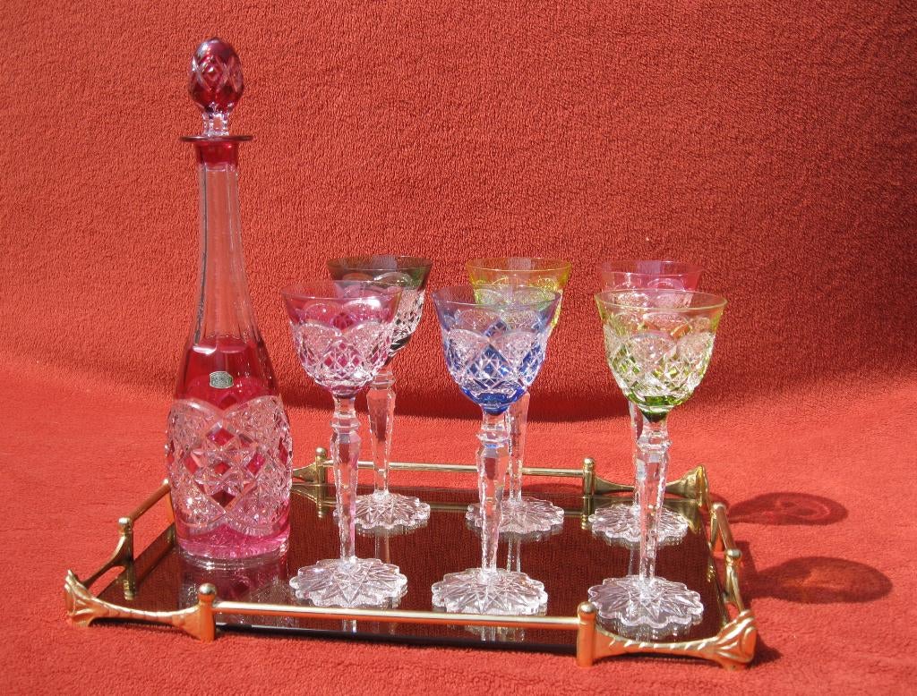 Verrept serveerblad + glazen + karaf Val Saint Lambert., Ophalen, Zo goed als nieuw, Overige typen