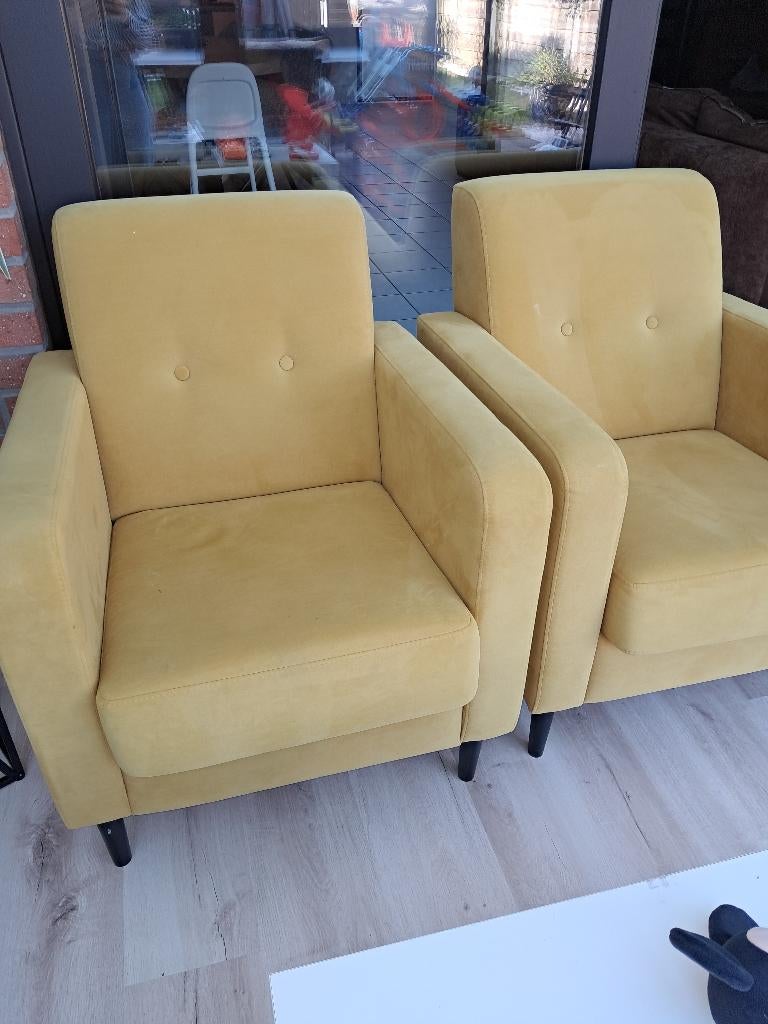 Fauteuil okergeel - max 4 beschikbaar, Huis en Inrichting, Fauteuils, Ophalen, Zo goed als nieuw, Stof, 50 tot 75 cm