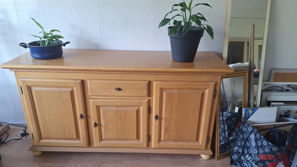 Massief eiken dressoir met lades en deuren, Gebruikt, 150 tot 200 cm, Eikenhout, Ophalen of Verzenden