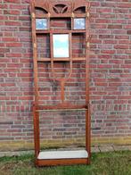 Oude eiken staande kapstok met 6 haken/paraplubak/spiegel., Antiek en Kunst, Ophalen