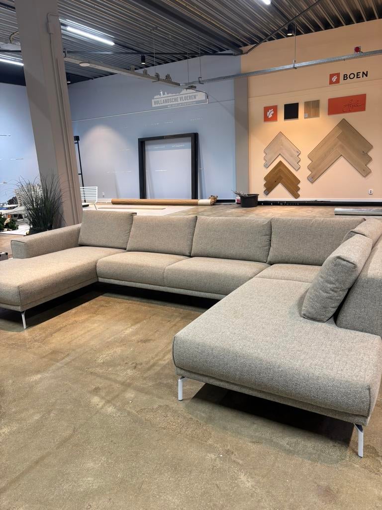 Moderne hoekbank / U-bank met chaise longue – lichtgrijs, Ophalen, Zo goed als nieuw