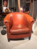 Runderleren  Clubfauteuil, Gebruikt, Klassiek Chique, 50 tot 75 cm, Leer