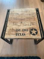 2 Bijzettafels mangohout met zwart metaal 60x60x45, Vierkant, 55 tot 75 cm, Zo goed als nieuw, Hout