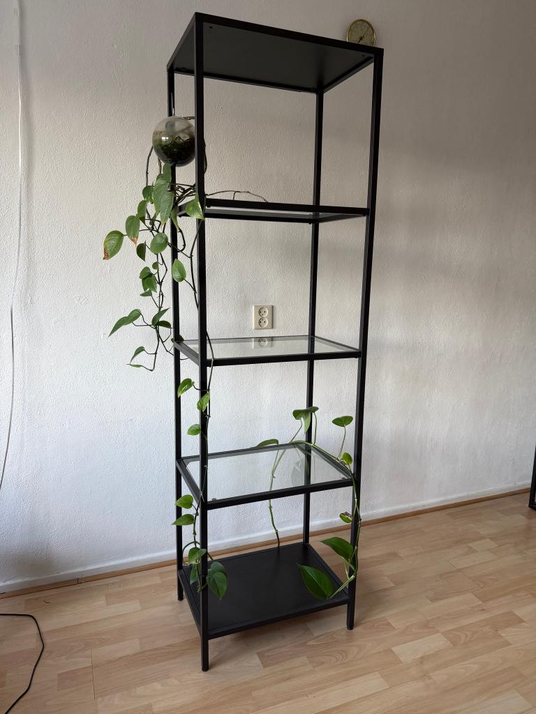 VITTSJÖ Stellingkast, zwartbruin/glas, 51x175 cm, Huis en Inrichting, Ophalen, 50 tot 100 cm, Zo goed als nieuw, Glas