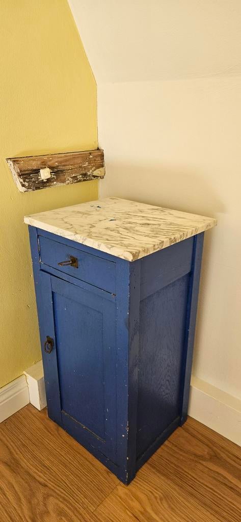 Vintage nachtkastje met marmeren blad - Blauw, Ophalen