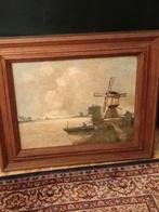 Oud Hollands Landschap Schilderij met Molens en Boot, Antiek en Kunst, Kunst | Schilderijen | Klassiek, Ophalen of Verzenden