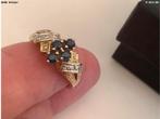 Geweldige vintage gouden ring 4 Saffieren 12 Briljanten 14 k, Verzenden, Met edelsteen, Dame, Goud