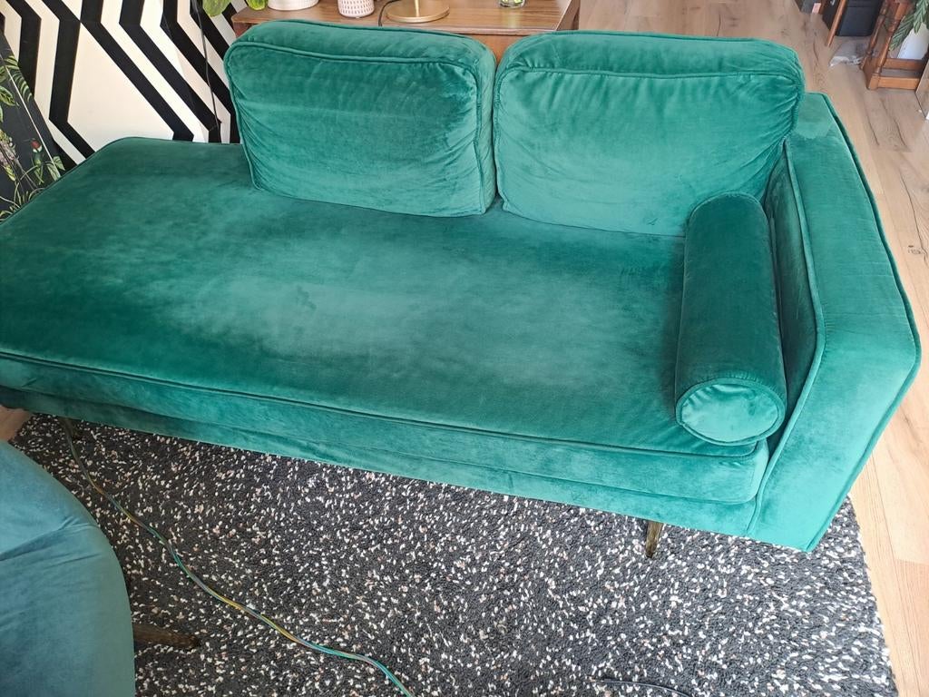 Beliani Miramas Chaise Longue Fluweel Smaragdgroen, Huis en Inrichting, Ophalen, Gebruikt, Eenpersoons, 150 tot 200 cm