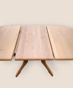Uitschuifbare ovale eettafel - massief hout Deens vintage, Ophalen, Gebruikt, 100 tot 150 cm, Vier personen