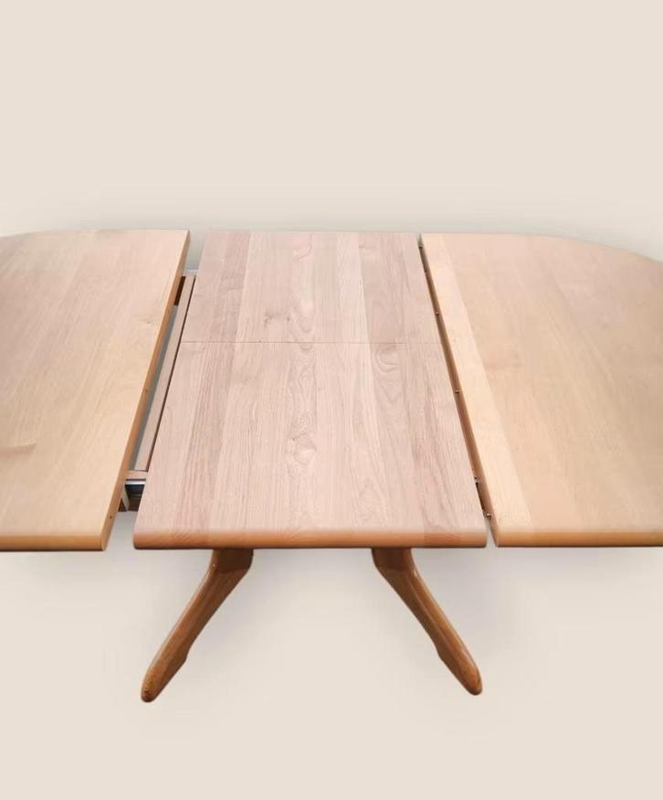 Uitschuifbare ovale eettafel - massief hout Deens vintage, Huis en Inrichting, Tafels | Eettafels, Gebruikt, 100 tot 150 cm, Vier personen