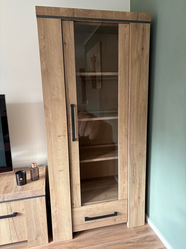 Moderne Vitrinekast / Buffetkast met Verlichting, Ophalen, 50 tot 100 cm, Zo goed als nieuw, Met lade(s)