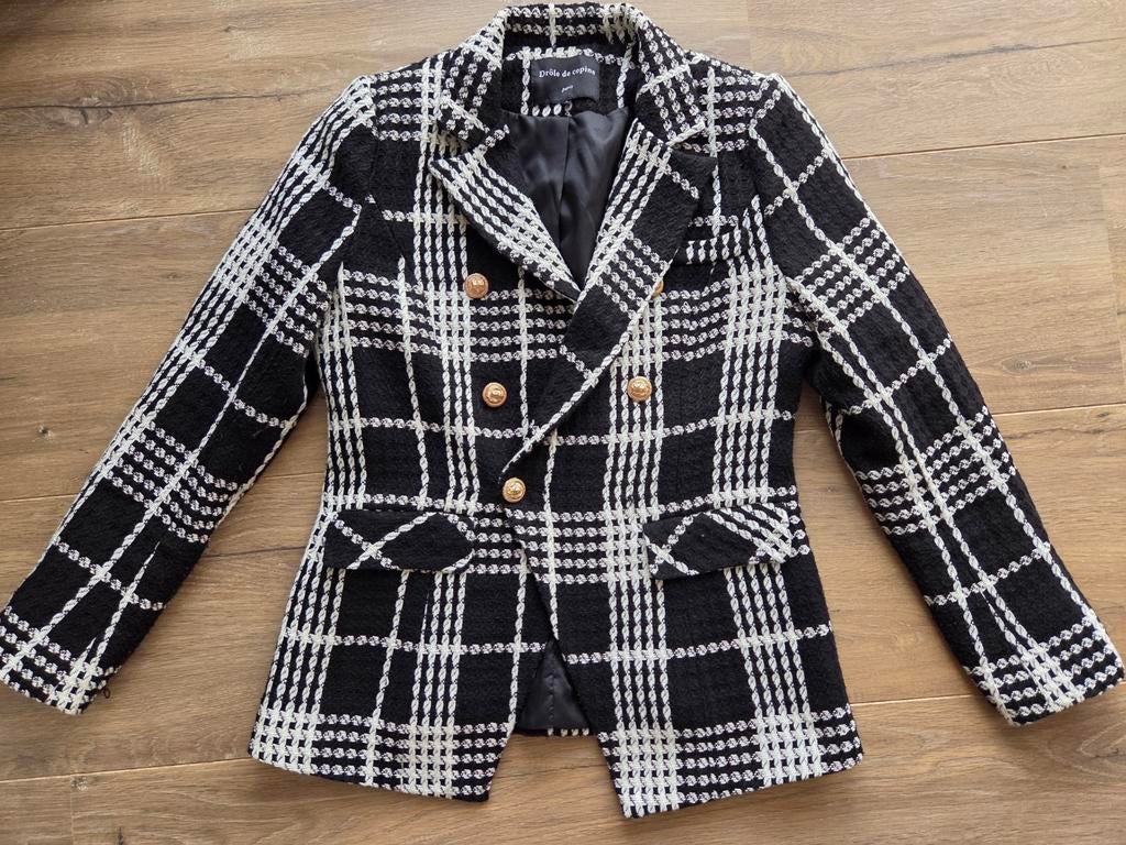 Drôle de Copine blazer zwart/wit geruit maat S nette staat, Kleding | Dames, Jasjes, Kostuums en Pakken, Zwart, Ophalen of Verzenden
