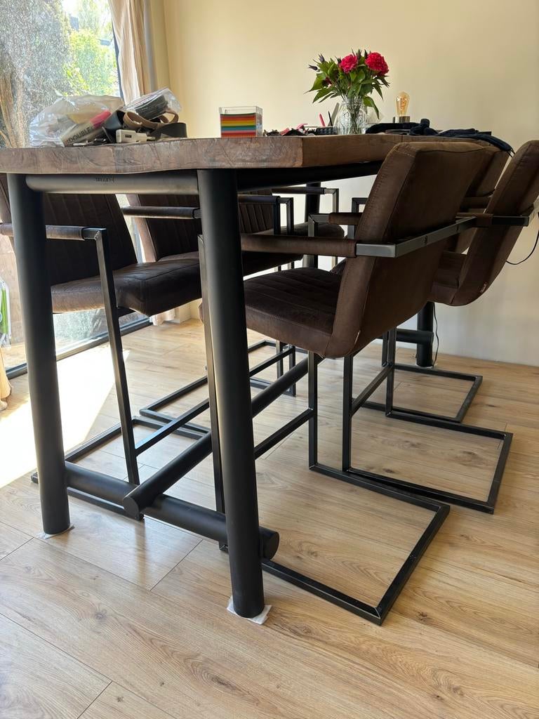 Eettafel met onderstel en 6 stoelen, Ophalen, Gebruikt, 50 tot 100 cm, Vijf personen of meer