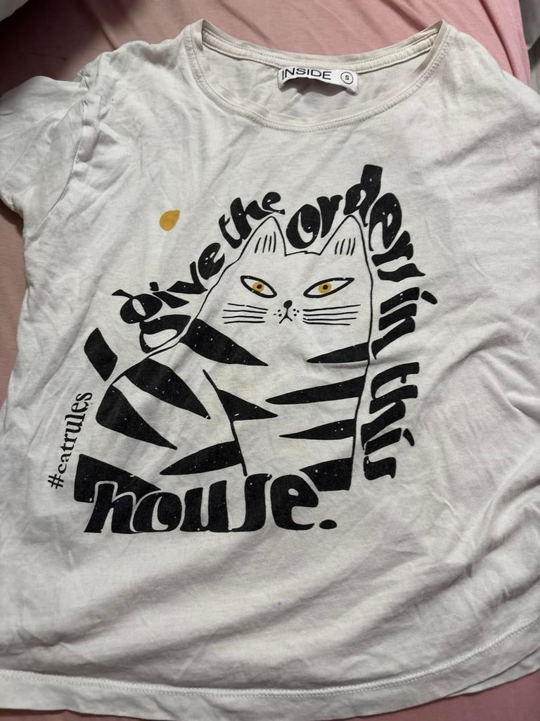 Wit T-shirt met kattenprint 'I give the order in this house', Wit, Ophalen of Verzenden, Korte mouw, Maat 36 (S)