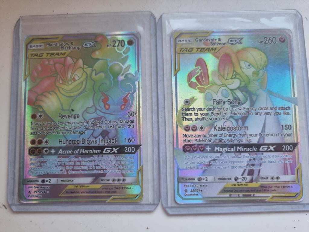 Pokémon TCG: Marshadow & Machamp GX & Gardevoir & Sylveon GX, Ophalen of Verzenden, Zo goed als nieuw, Meerdere kaarten, Foil