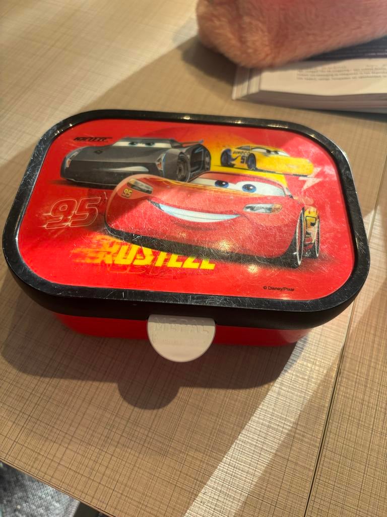 Mepal Broodtrommel Cars met vorkje, Ophalen of Verzenden, Gebruikt