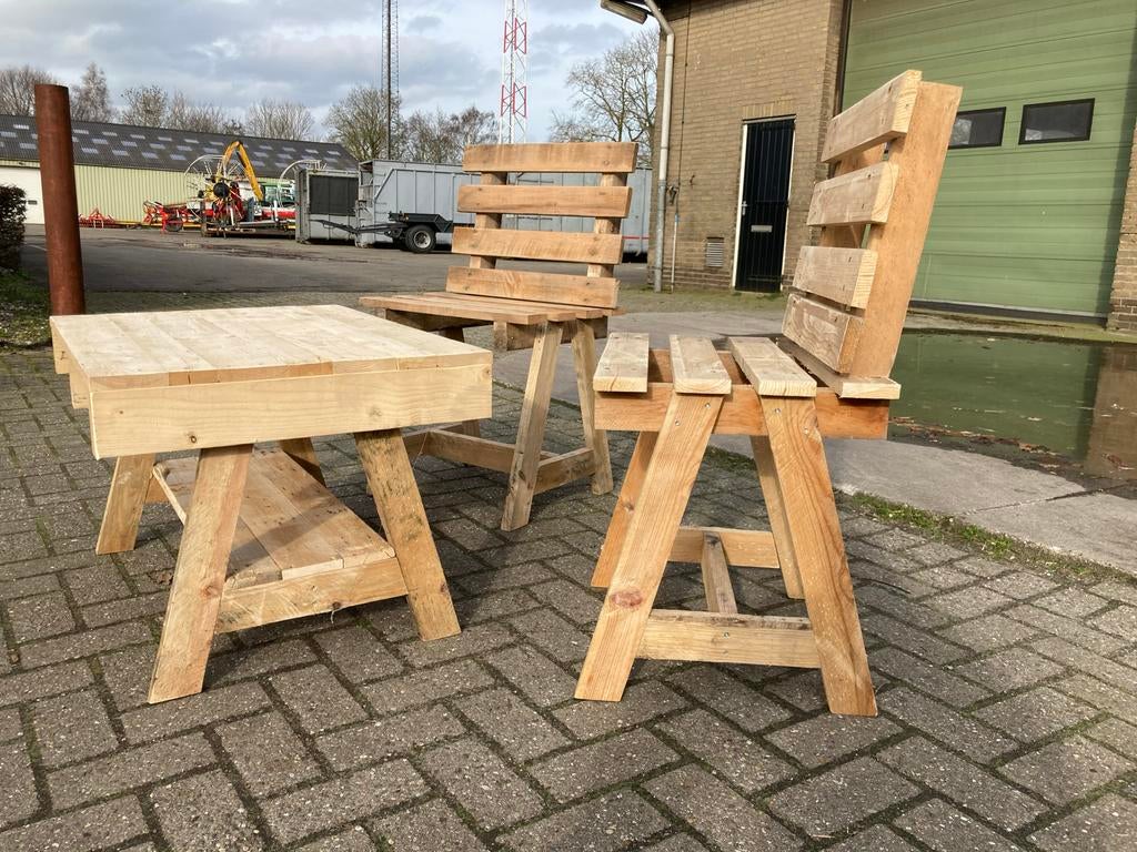 Tuinbankjes/tuinmeubelset pellethout, Ophalen, Zo goed als nieuw, Hout, Stoel