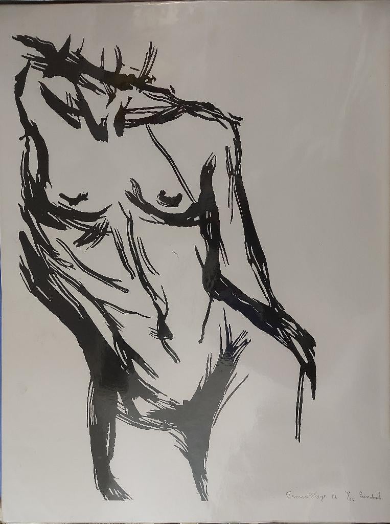 lino print, Origineel, 1950 - 1999, Overige technieken, Portret