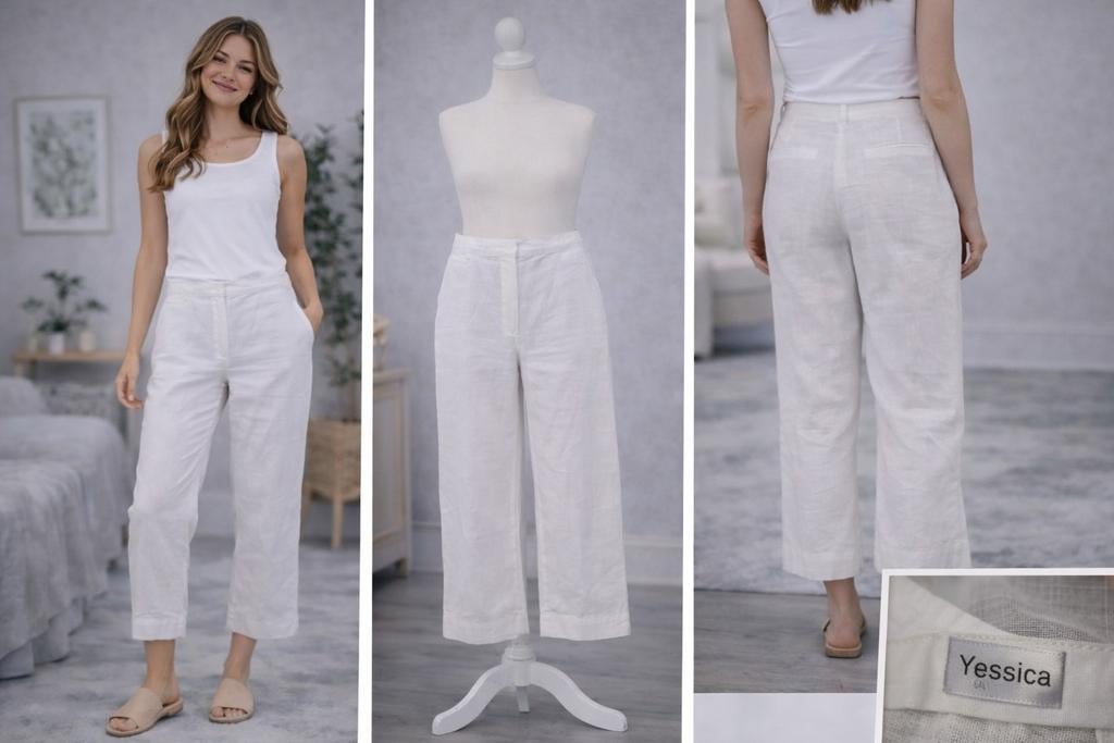 Jessica linnen pantalon maat 44 – wit – luchtig zomer model, Wit, Maat 42/44 (L), Ophalen of Verzenden, Zo goed als nieuw
