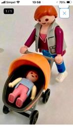 Te koop, Playmobile Baby in wagen met moeder € 2,50, Ophalen of Verzenden, Zo goed als nieuw