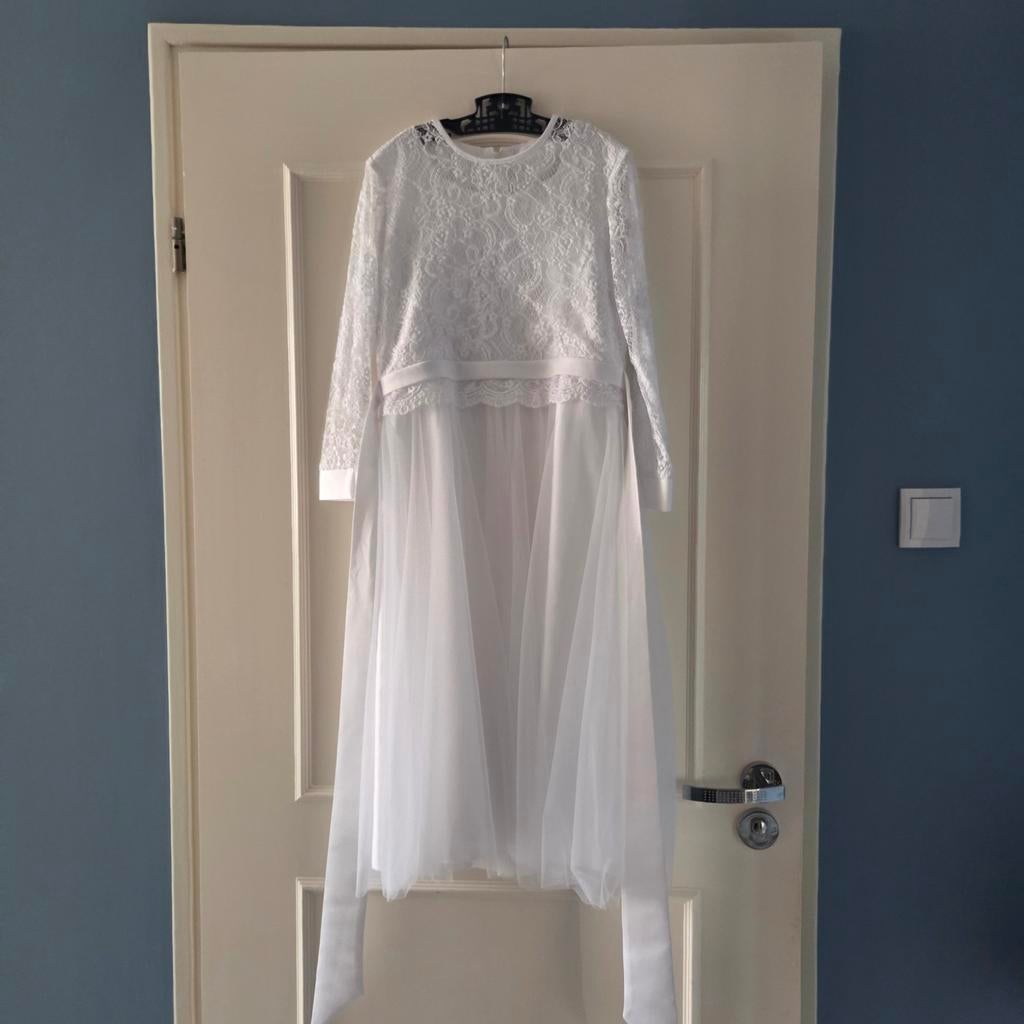 Prachtige communiejurk met haarkrans (maat 140/146), Kinderen en Baby's, Kinderkleding | Maat 140, Meisje, Ophalen of Verzenden