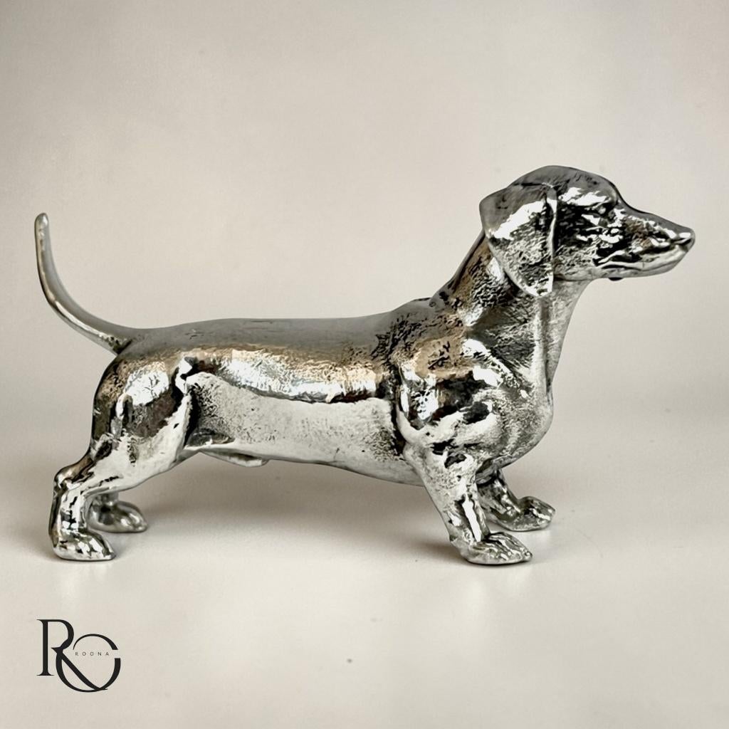 Teckel – Handgegoten Zilveren Miniatuur (925 Sterling), Ophalen of Verzenden, Zilver