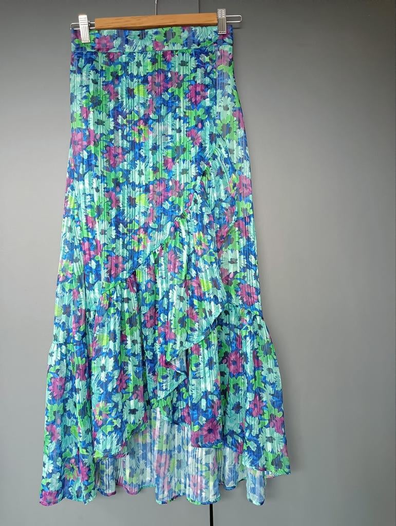 Prachtige rok mt 36, paars/groen/blauw metallic garen, Blauw, Nieuw, Maat 36 (S), Onder de knie