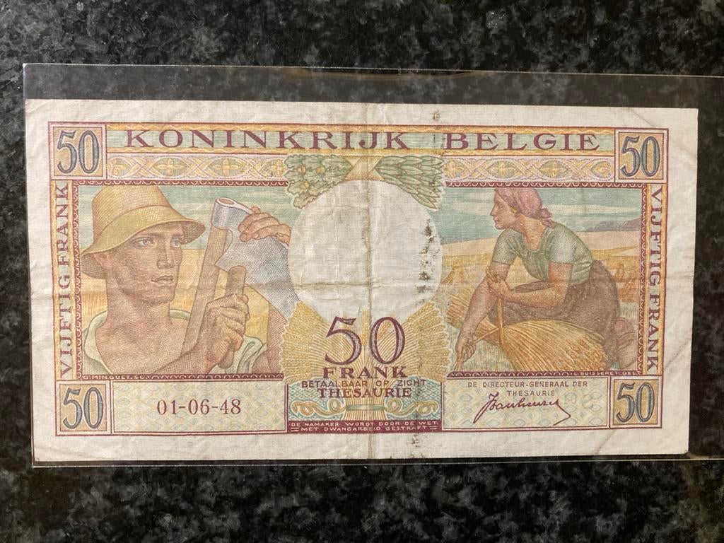 Zeldzaam Belgisch 50 Frank biljet uit 1948, Postzegels en Munten, Bankbiljetten | België, Ophalen of Verzenden, Los biljet