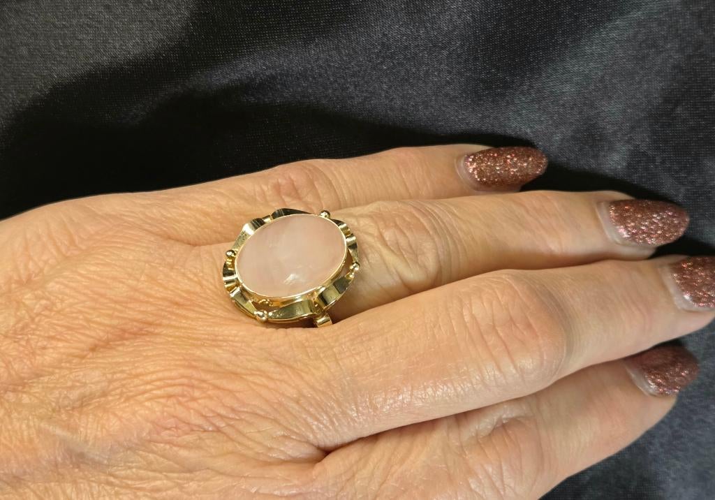 Gouden antieke ring met edelsteen rozenkwarts. 2025/802., Ophalen of Verzenden, Goud, Ring, Met edelsteen