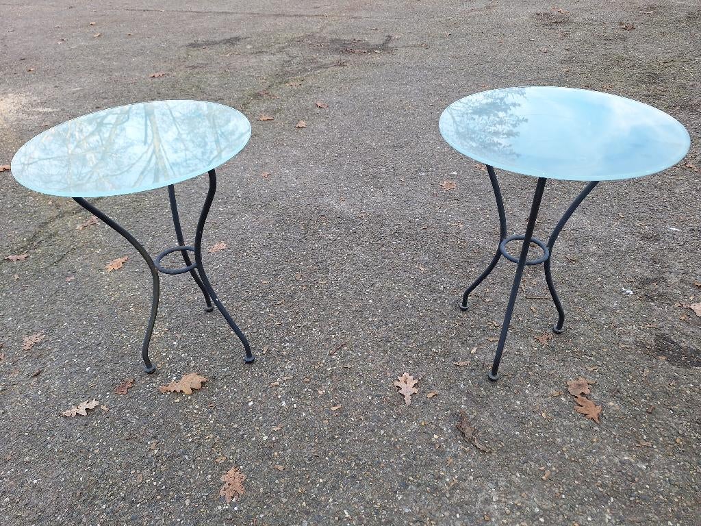 2x bijzettafeltje, Huis en Inrichting, Tafels | Bijzettafels, Zo goed als nieuw, Rond, 45 tot 60 cm, Minder dan 55 cm, Metaal of Aluminium