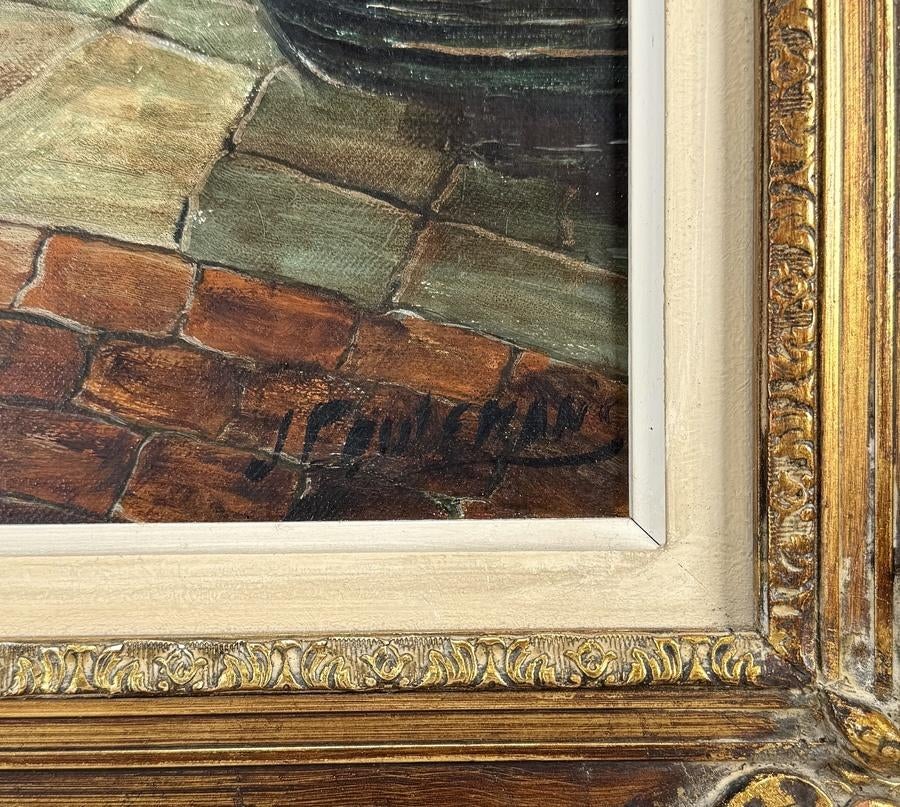 1455. Olieverfschilderij - binnenplaats, ca. 1940, Antiek en Kunst, Ophalen of Verzenden