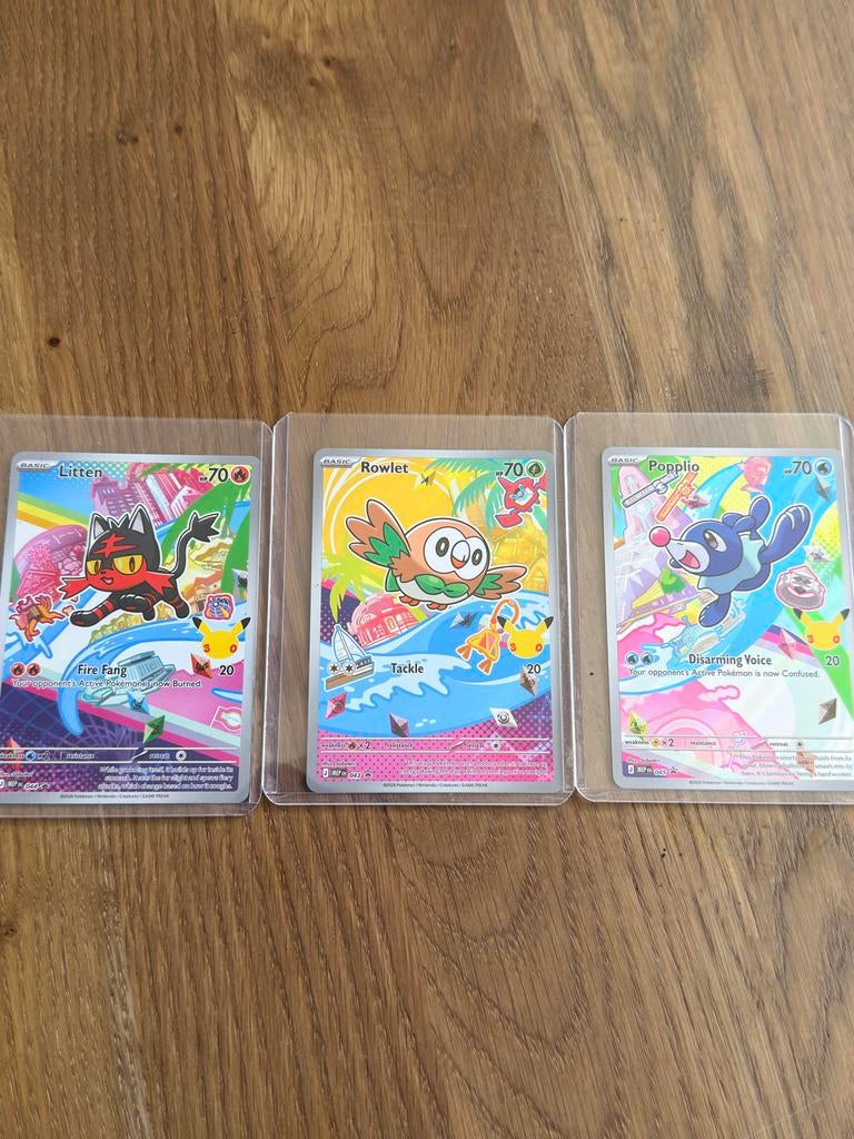 3 Pokémon First Partner Kaarten - Litten, Rowlet, Popplio, Ophalen of Verzenden, Nieuw, Meerdere kaarten