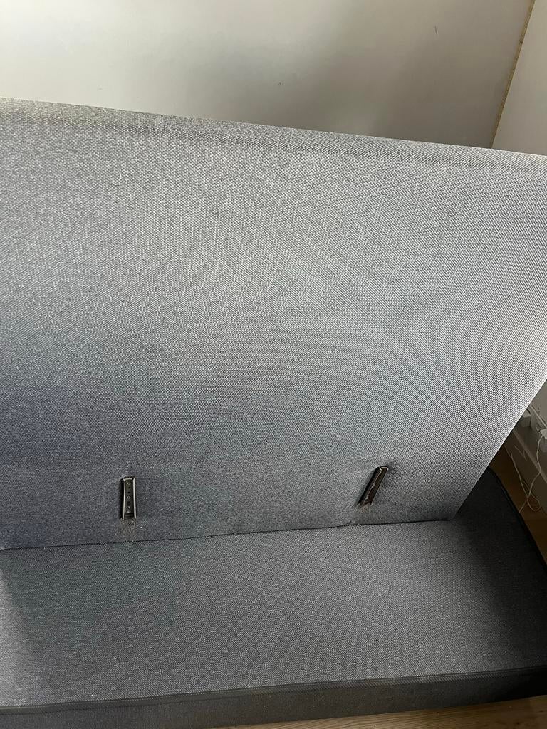 Twijfelaar bed 120x200 - Grijs stoffen bedframe, Huis en Inrichting, Slaapkamer | Bedden, Ophalen, Gebruikt, Twijfelaar, 120 cm