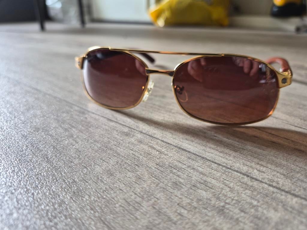 Vintage CARTIER Gold Santos Dumont Zonnebril Houten Frame, Overige merken, Gebruikt, Zonnebril, Bruin