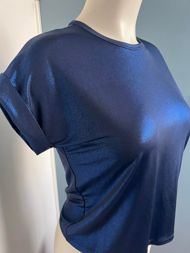Indee koningsblauw zwart glanzend topje 12, Blauw, Ophalen of Verzenden, Zo goed als nieuw, Korte mouw