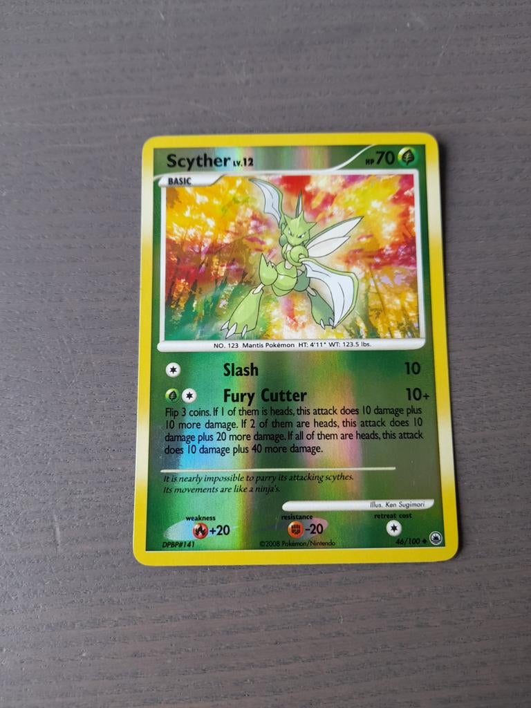 2008 majestic dawn 46/100 scyther reverse, Ophalen of Verzenden, Gebruikt, Losse kaart, Foil