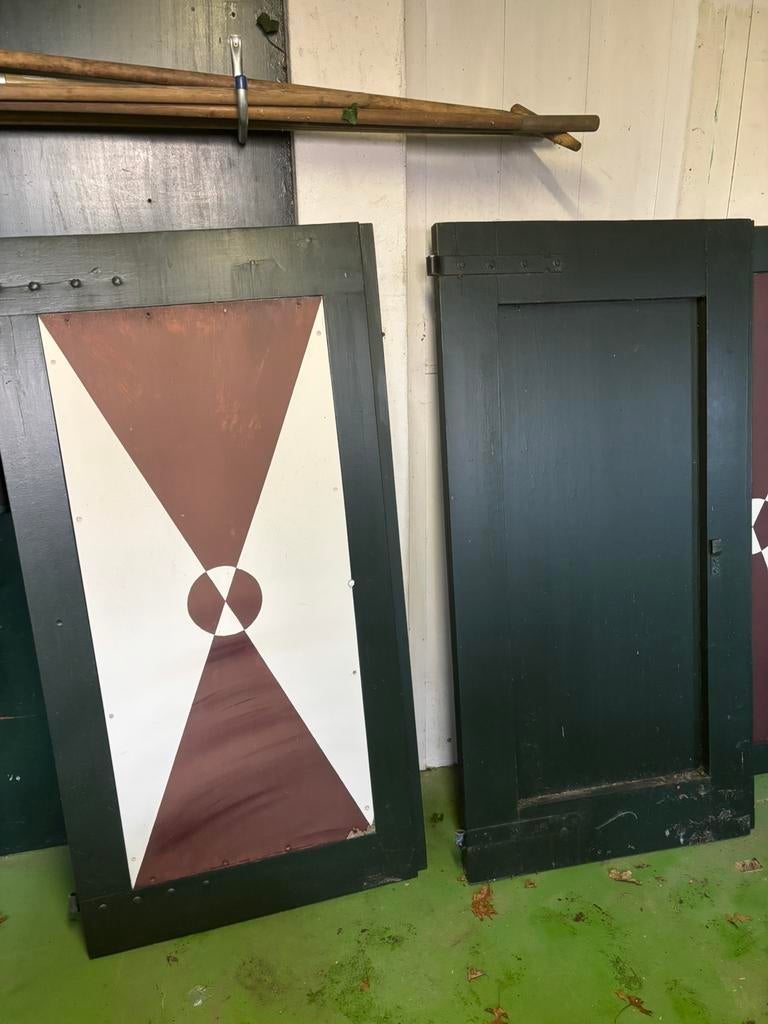 houten raamluiken 4 stuks, Doe-het-zelf en Verbouw, Rolluiken, Ophalen, Gebruikt