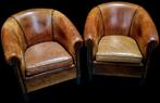 2x vintage schapenleren club fauteuil + BEZORGING GRATIS