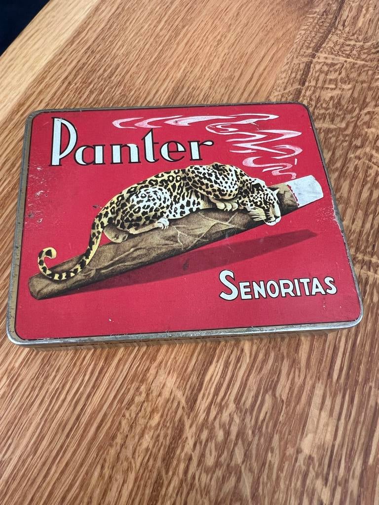 Vintage Panter Senoritas Sigaren Blik - H. & J. v. Schuppen, Verzamelen, Blikken, Ophalen of Verzenden, Gebruikt, Overige, Overige merken