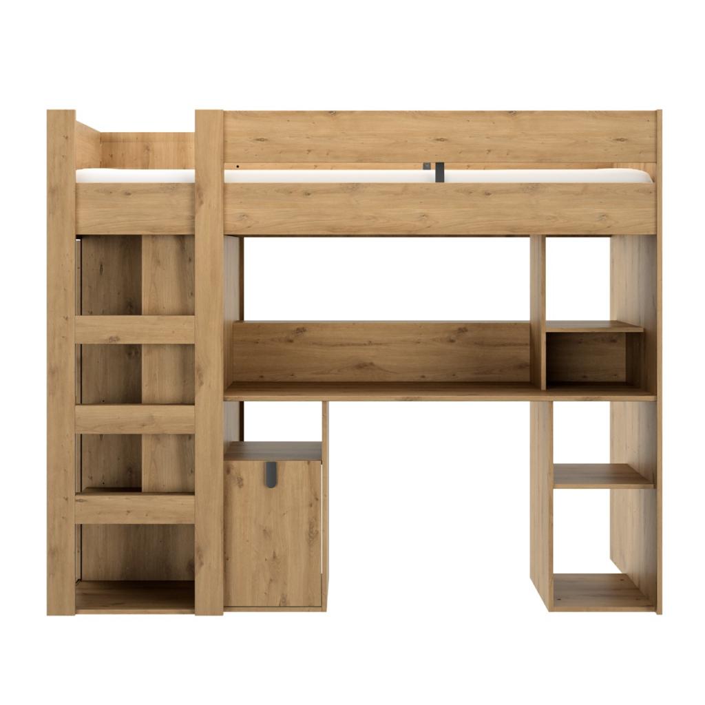 Lugano hoogslaper met bureau - 90x200 - Eiken, Niet ingevuld, Niet ingevuld, Niet ingevuld