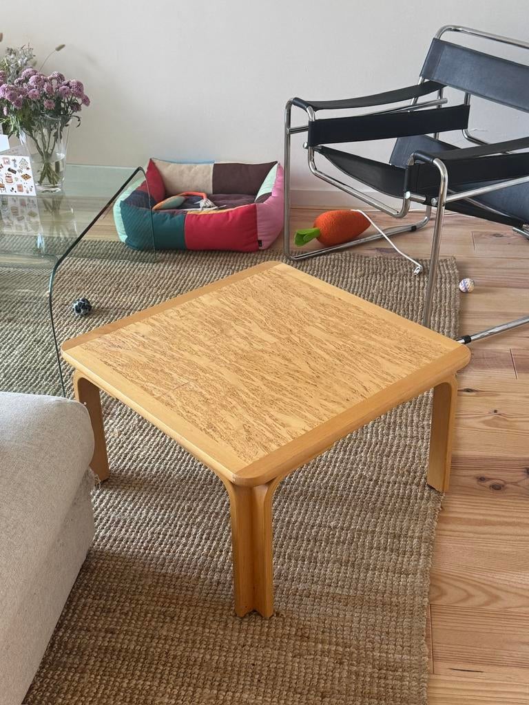 Salontafel deense stijl met burl houten fineer, Huis en Inrichting, Ophalen, 100 tot 150 cm, 50 tot 100 cm, Zo goed als nieuw